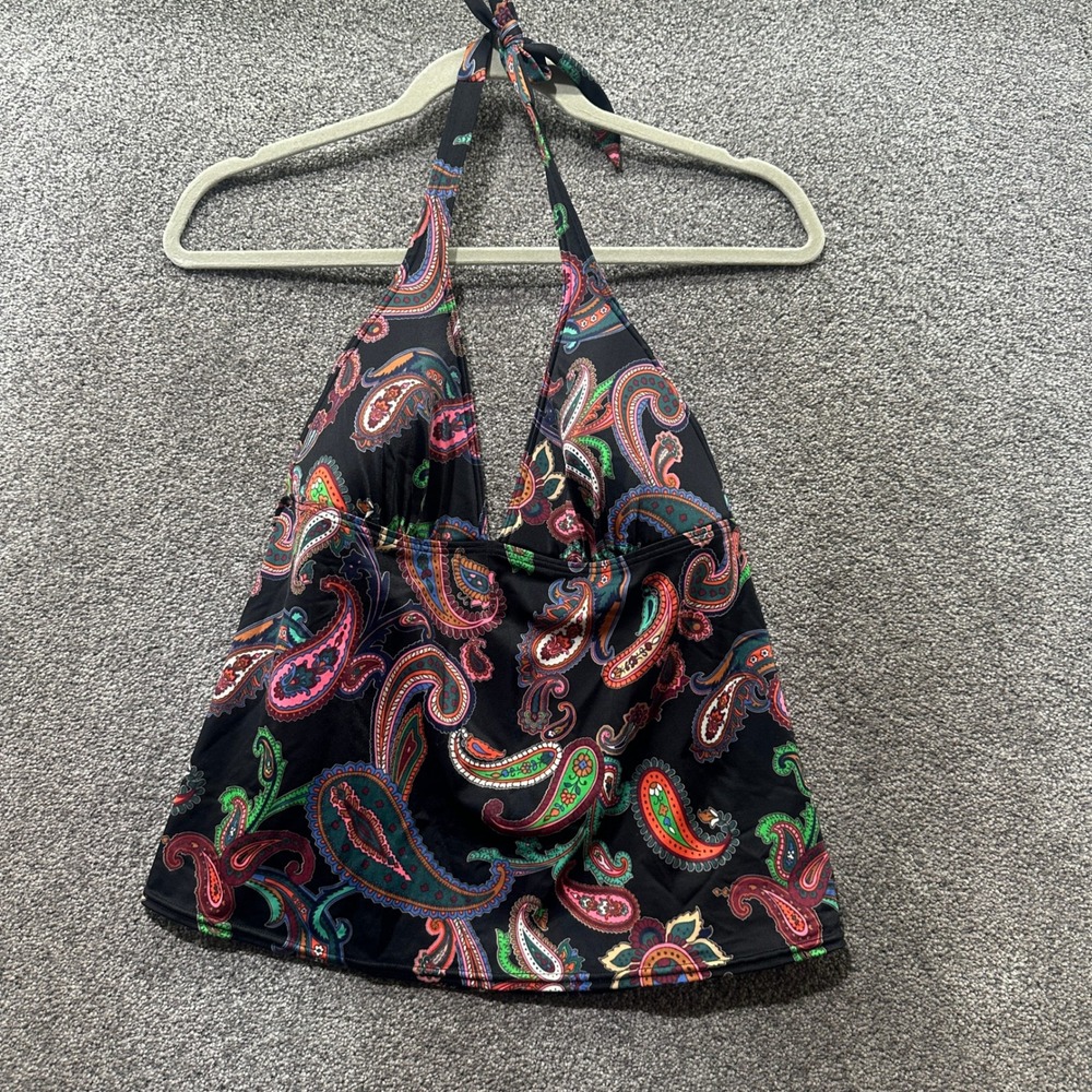 Victoria's Secret Paisley Halter Tankini Top Women Large Black Paisley Boho